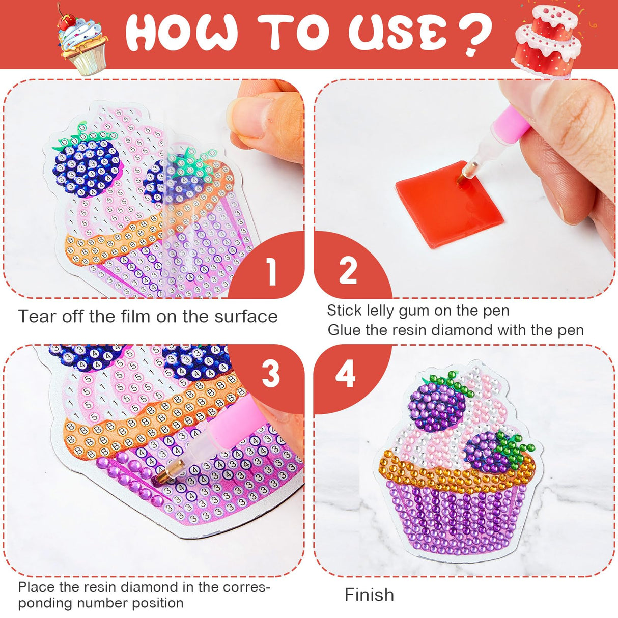 Xuhal 16 Pcs Diamond Painting Magnets DIY Diamond Painting Kits for Gem Art Magnet Fridge Stickers for Beginners Adults DIY Crafts Party(Cupcake) Xuhal