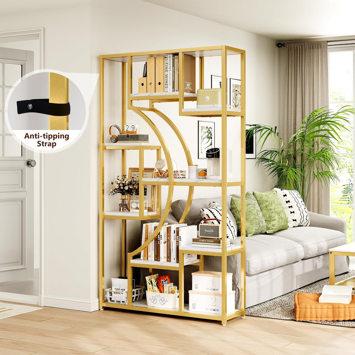 5 Tier Large Gold Bookshelf, 70.9" Tall Bookcase with 18 Open Shelves, Industrial Modern Book Shelf for Living Room, Office, Bedroom Storage Display, Set of 2 LGHM