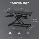 FITUEYES Height Adjustable Standing Desk 36” Wide Sit to Stand Converter Stand Up Desk Tabletop Workstation for Laptops Dual Monitor Riser Black SD309101WB FITUEYES