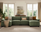 LINSY HOME 157'' Modular Sectional Sofa Green Couch Corduroy Cloud Couches for Living Room, U Shaped Couch with Movable Ottoman, Modern Cloud Sectional Sofas for Bedroom and Apartment, Green LINSY HOME