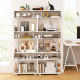 Tangkula 6-Tier S Shaped Bookcase, 64" Tall Modern Geometric Bookshelf with Anti-Tipping Kit, Home Office Freestanding Decorative Storage Display Shelf Room Divider for Living Room Study (2, White) Tangkula