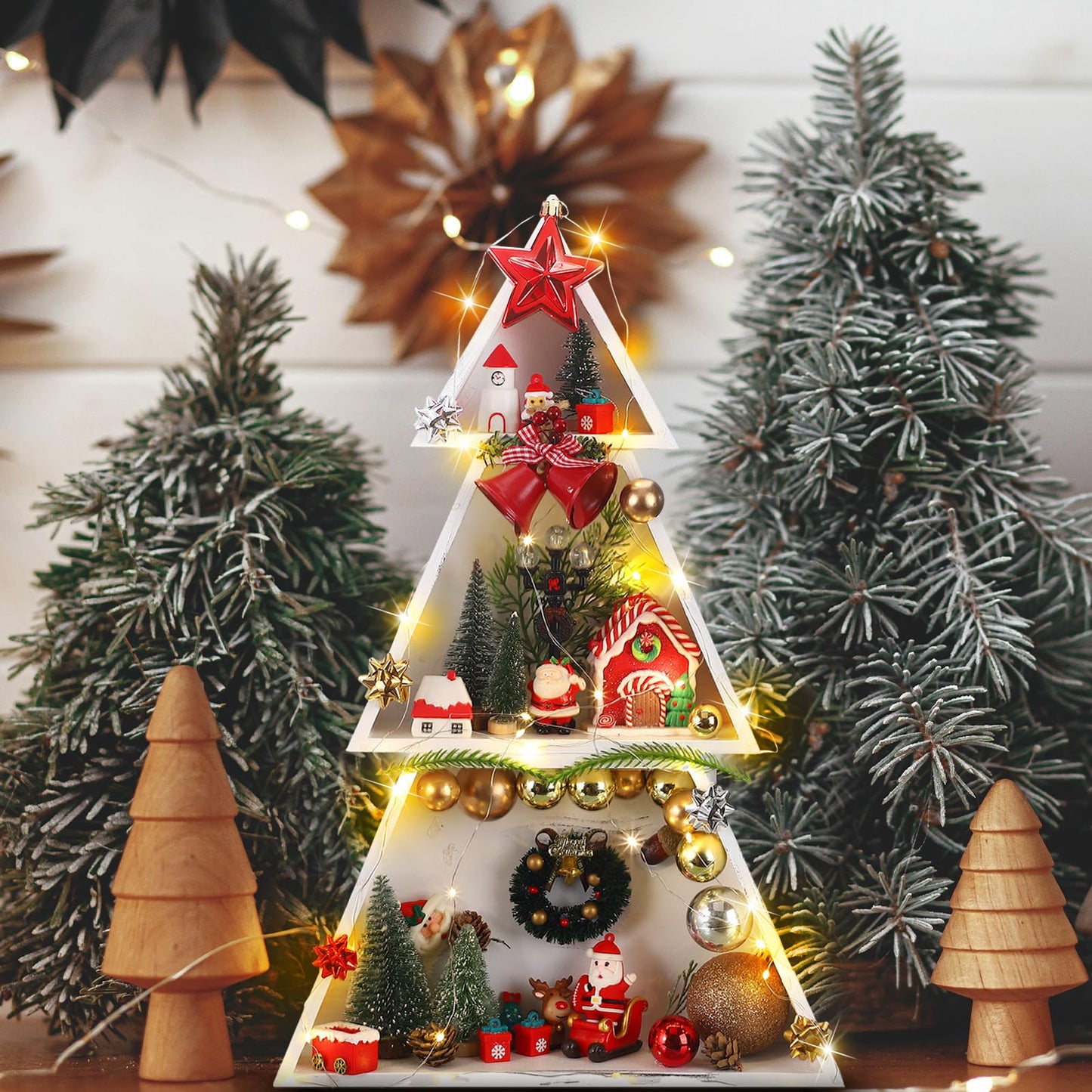 Cinnvoice 3 PCS Wooden Farmhouse Christmas Tree Tabletop Decor Christmas Centerpieces for Table Decor, Rustic Xmas Tree Sign for Fireplace Mantle Shelf Decor Xmas Holiday Table Accents DIY Ornament