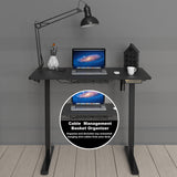 SHW Small Electric Height Adjustable Sit Stand Desk with Hanging Hooks and Cable Management, 40 x 22 Inches, BlackFrame and Black Top SHW