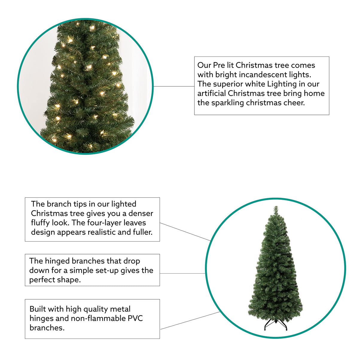 Vienna 9ft Prelit Slim Artificial Christmas Tree with 1455 Branch Tips, 500 Warm Lights and Metal Stand, 37" Wide Realistic Skinny Pencil Christmas Tree with Lights by Naomi Home Naomi Home