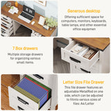 Vabches Farmhouse 60.6” Executive Desk with 7 Drawers, Computer Desk with File Drawer for Hanging Files A4, Workstation for Home Office, Study. Vabches