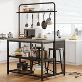 Jocoevol 46" Large Kitchen Island Table Baker Rack with Power Outlet and 3-Tier Storage-Microwave Stand Oven Shelf, Metal Coffee Bar Table,Kitchen Storage Shelf for Dining Living Room, 5 Hooks,Grey Jocoevol