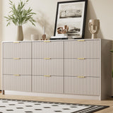 Furniway Beige Dresser for Bedroom, Modern Dresser with 9 Drawers and Smooth Slides, Wide Chest of Drawers with Golden Handles for Bedroom, Living Room, Closet, 15.7" D x 63" W x 31.5" H Furniway