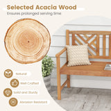 Tangkula 2-Person Acacia Wood Patio Bench with Curved Armrests and Slatted Seat Tangkula