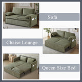 CAPCAEK Queen Size Pull Out Couch Sleeper Sofa Bed, 3-in-1 Convertible Futon Couch for Living Room with Storage Pockets & Arm Pillows, Modern Corduroy Sofa Bed(Green) CAPCAEK