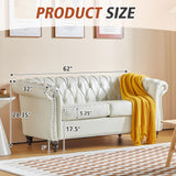 RUSTYER Chesterfield Loveseat Sofa, Modern Leather Small Sofa Couch 2 Seater with Rolled Arms and Nailhead, Mid Century Modern Loveseat Couch for Small Spaces Living Room Bedroom Apartment, White RUSTYER