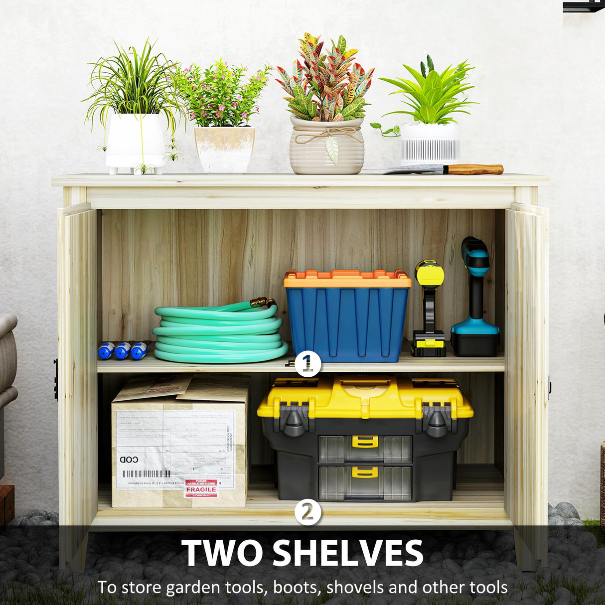 Outsunny Wood Garden Shed, Compact Outdoor Storage Cabinet Potting Shed with Inner Shelf and Double Doors for Backyard, Patio, Lawn, Natural Wood Outsunny