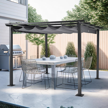 ZEPYARD 10X10 FT Outdoor Pergola, Aluminum Pergola with Sun Shade Retractable Canopy, Patio Retractable Pergola for Deck, Backyard, Grill (Grey) ZEPYARD