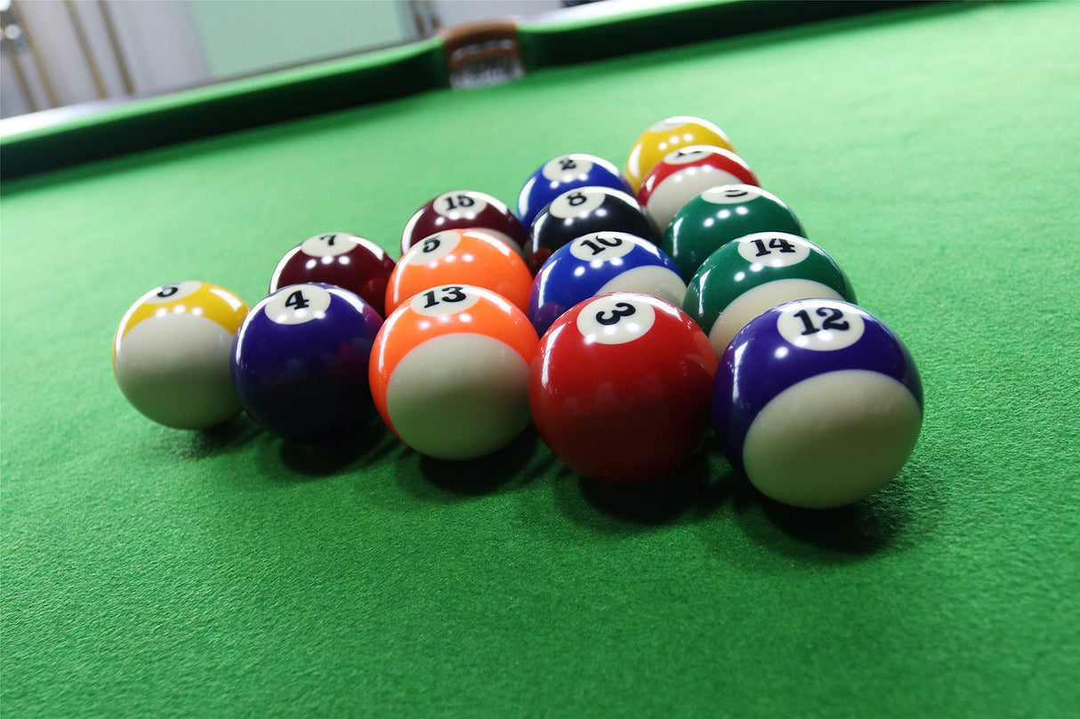 Billiard Balls Set, Pool Table Triangle Ball Rack and 9-Ball Diamond Rack (Wood), 5 Cue Chalks and 2 Table Spot Stickers - Pool Table Accessories BETTERLINE