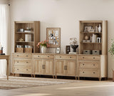 WAMPAT Entertainment Center with Bookshelves for TVs up to 75", Farmhouse Wall Unit TV Stand with Doors & Drawer, Media Console Table for Living Room, Bedroom & Home Theater, Oak WAMPAT