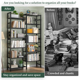 Homykic Double Wide Bamboo Bookshelf Black, 6-Tier Large Open Bookcase with 12 Display Shelves, 6ft Tall Freestanding Book Shelf for Home Office, Bedroom, Living Room, Plants Homykic