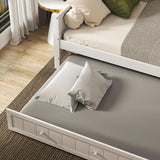 Sweetcrispy Twin Size Day Bed Frame with Trundle, Integrated Headboard & Armrests, Space-Saving Trundle Bed for Living Room, Bedroom, Guest Room, Sturdy Wood Construction for Adults and Kids, White Sweetcrispy