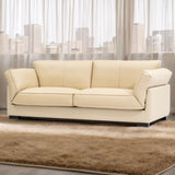 Olodumare 87’’ Genuine Leather Sofa for Living Room, Luxurious Top-Grain Leather Comfy Couch with Overstuffed Cushions, Mid-Century Modern Feather Filled Cushions Furniture, Cream Beige Olodumare