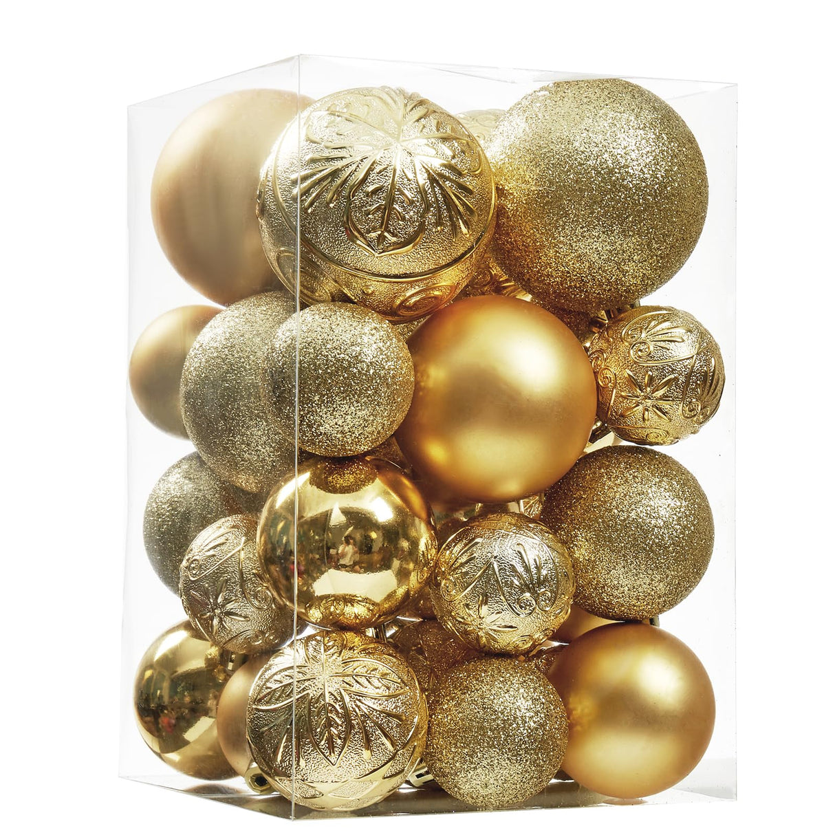 Wironlst Christmas Ball Ornaments - 30pcs Shatterproof Plastic Christmas Ornaments Hanging Ball Decorations for Xmas Tree, Holiday, Wedding, Party (Multi-Size, Gold) Wironlst
