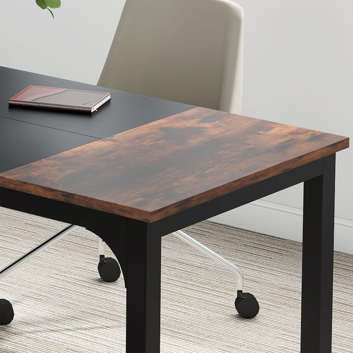 Tribesigns Conference Table, 63" W x 31.5" D Meeting Room Table Boardroom Desk for Office Conference Room, Splicing Board with Metal Frame, Rustic Brown/Black Tribesigns
