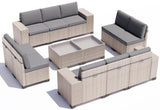 Aukreolis 12 Pieces Patio Furniture Set, Outdoor Sectional Wicker Sofa with Thickened Cushions and Coffee Table, High Back Rattan Patio Conversation Sets for Garden Backyard, Grey Aukreolis