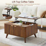 Fluted Lift Top Coffee Table with Large Hidden Compartment, 31.5” Wooden Center Table with Storage, Mid Century Modern Lift Tabletop Coffee Tables for Living Room Home Office, Walnut XUZENEST