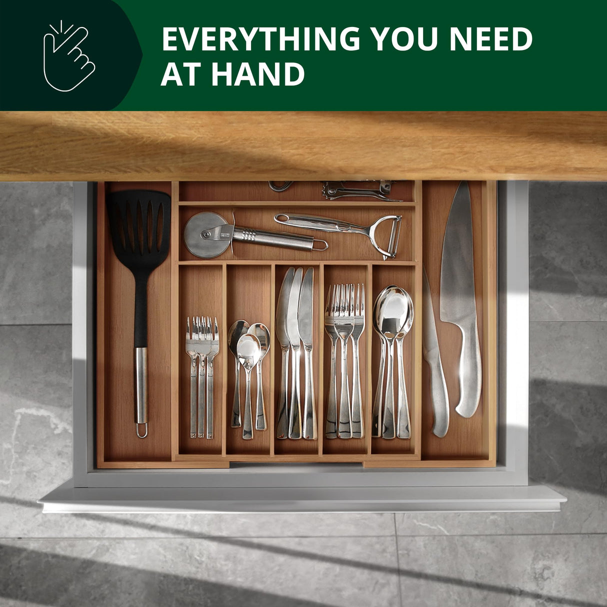 ROYAL CRAFT WOOD Luxury Bamboo Kitchen Drawer Organizer - Silverware Organizer - Utensil Holder and Cutlery Tray with Grooved Drawer Dividers for Flatware and Kitchen Utensils (9 Slot, Brown Bamboo) ROYAL CRAFT WOOD