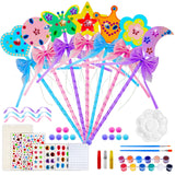 21 Sets Princess Fairy Wands Kit, Make Your Own Magical Wand Include Unfinished Wooden Fairy Wands Bow Gem Stickers Ribbons Paint for Decorate Art DIY Magical Show Party Supplies Princess Cosplay X Hot Popcorn