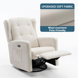 Ketaiyou Power Swivel Rocking Recliner Chair, High Back Electric Rocker Nursery Glider Chair, USB and Type-C Ports, Upholstered Fabric Reclining Single Sofa Chair for Living Room (Beige) Ketaiyou