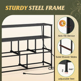 WLIVE Dresser for Bedroom, 5 Drawer Dressers with Charging Station, Fabric Chest of Drawers with Open Shelves, Storage Dresser for Living Room, Closet, Entryway, Charcoal Black Wood Grain Printt WLIVE