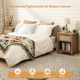 SICOTAS Rattan Nightstand Set of 2, Farmhouse Night Stands with Charging Station Bedside Table with Drawer, Boho End Table with USB and Type-C Ports for Bedroom Small Space, Oak Wood SICOTAS