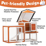 Rabbit Hutch Indoor Bunny Cage Outdoor Wooden Chicken Coop Small Animal Enclosure with Pull Out Tray & Weatherproof Asphalt Roof,48" L x 24" W x 35" H Orange COZIVVOVV