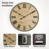Large Wall Clock 24 Inches - Decorative Wall Clock Large With Real Wood & Roman Numerals - 24 Inch Wall Clocks For Living Room Decor - Large Farmhouse Wall Clock - Big Wall Clock For Living Room LILO DESIGN CO.