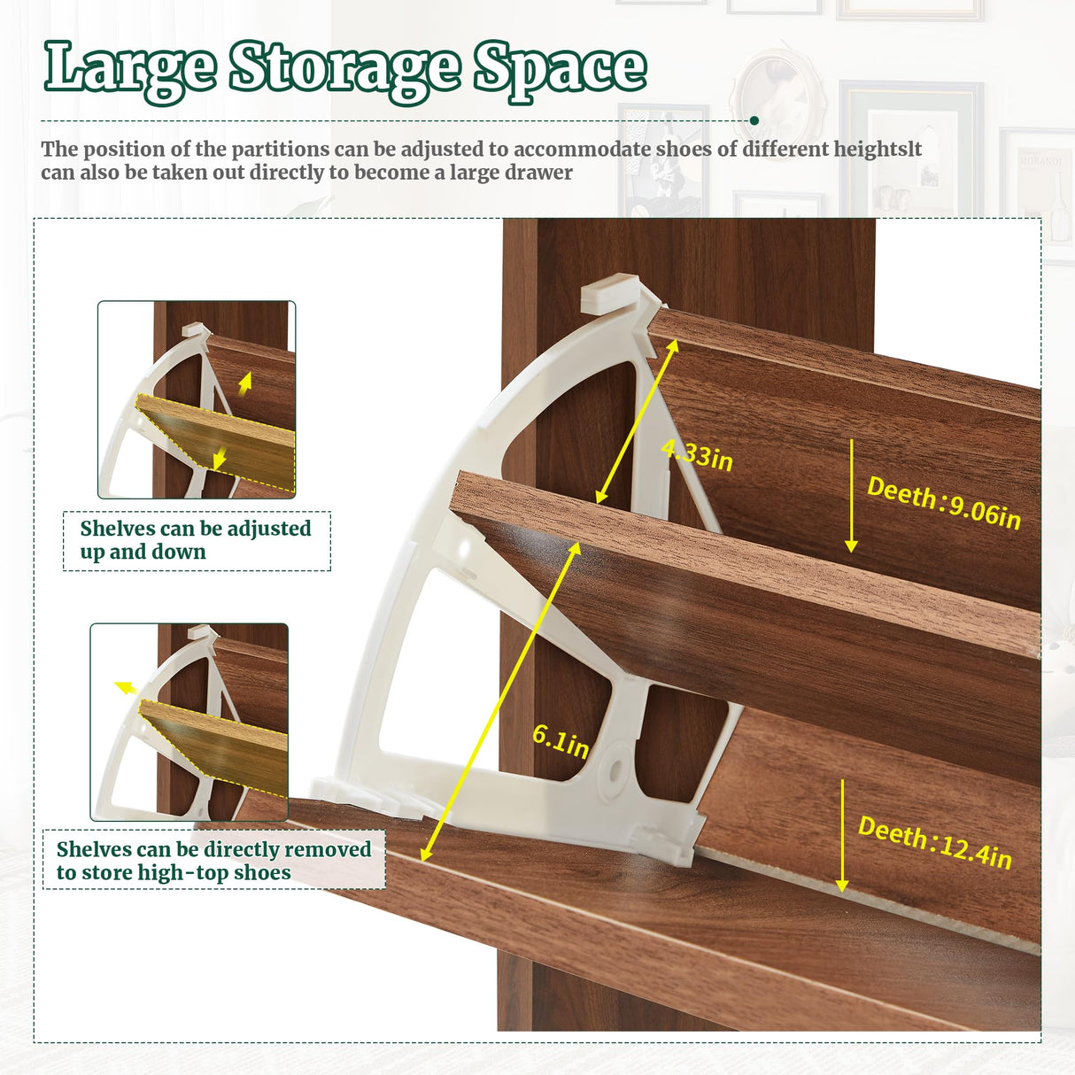 47" Fluted Large Shoe Cabinet with 4 Flip Drawers, Slim Freestanding Shoe Cabinet Organizer, Narrow Shoes Storage Rack for Entryway, 5 Sturdy Legs (All Walnut, 9.45" D x 47.24" W x 35.83" H) FurSch
