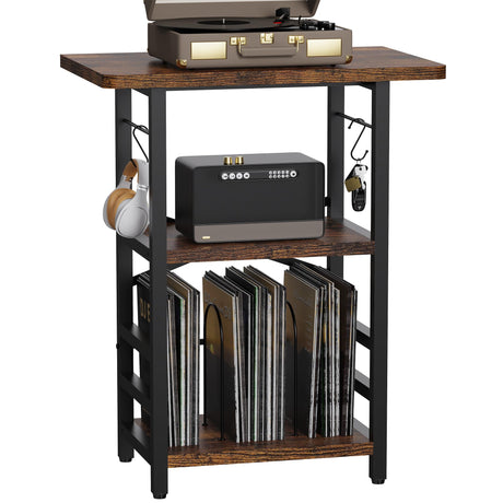 YAKANJ Record Player Stand with Extended Desktop,Large Record Player Table with Vinyl Storage,Turntable Stand with Record Holder Vinyls Display Shelf for Music Room Studio,Retro YAKANJ