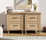 WAMPAT Nightstands Set of 2 Side Table with Charging Station, Light Wood End Tables with 2 Drawers for Living Room, Farmhouse Night Stand Bedside Table for Bedroom, Oak WAMPAT