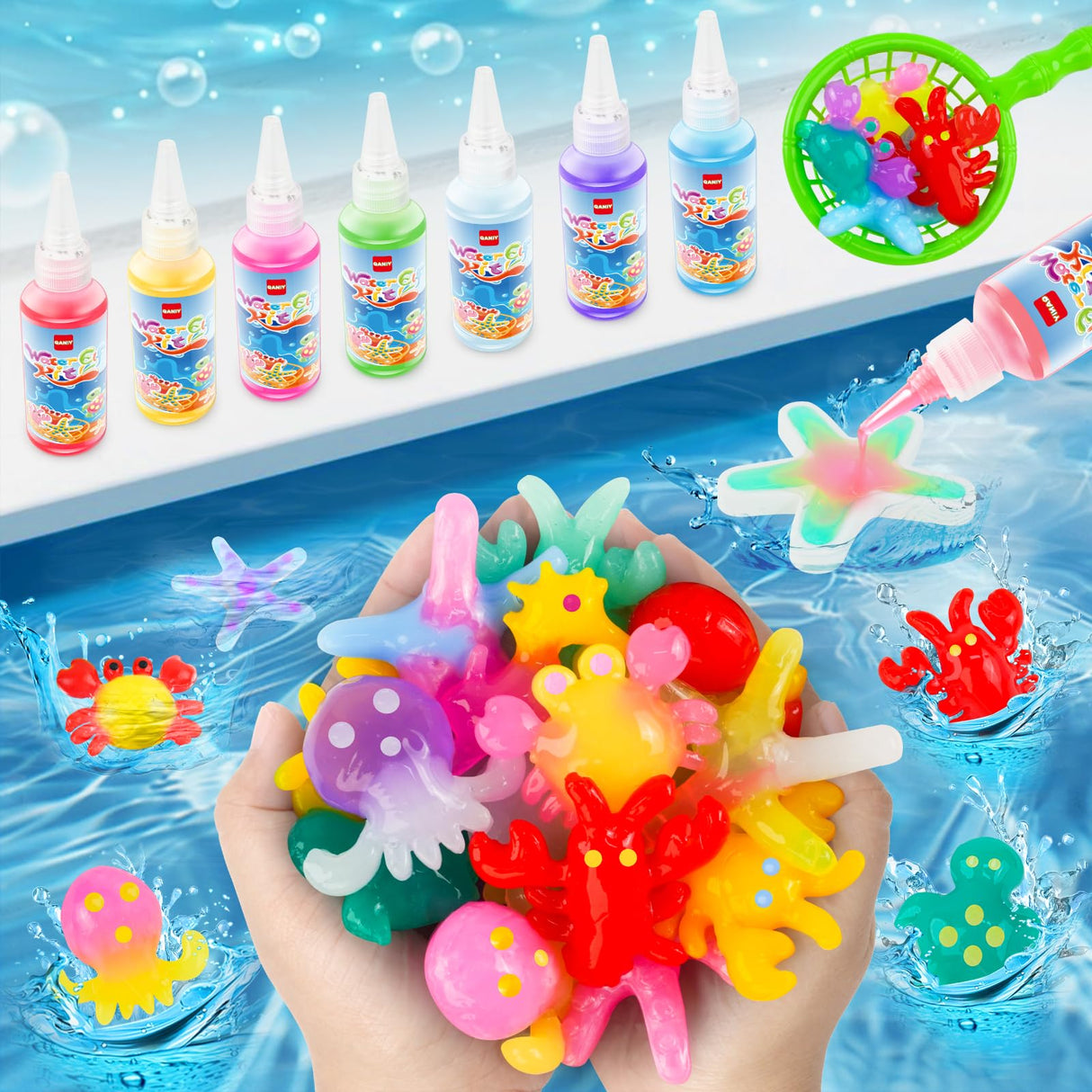 QANIY Magic Water Elf Toy Kit, Crafts for Kids Ages 4-8, Aqua Fairy, Magic Water Elf, Magic Water Gel Kit with 12 Magic Gels and 6 Molds, DIY Squishy Maker Set, Kids Crafts Ages 4-8 QANIY