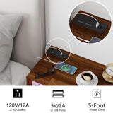 Veegle Floating Nightstand with Charging Station and LED Lights, Walnut Brown Veegle