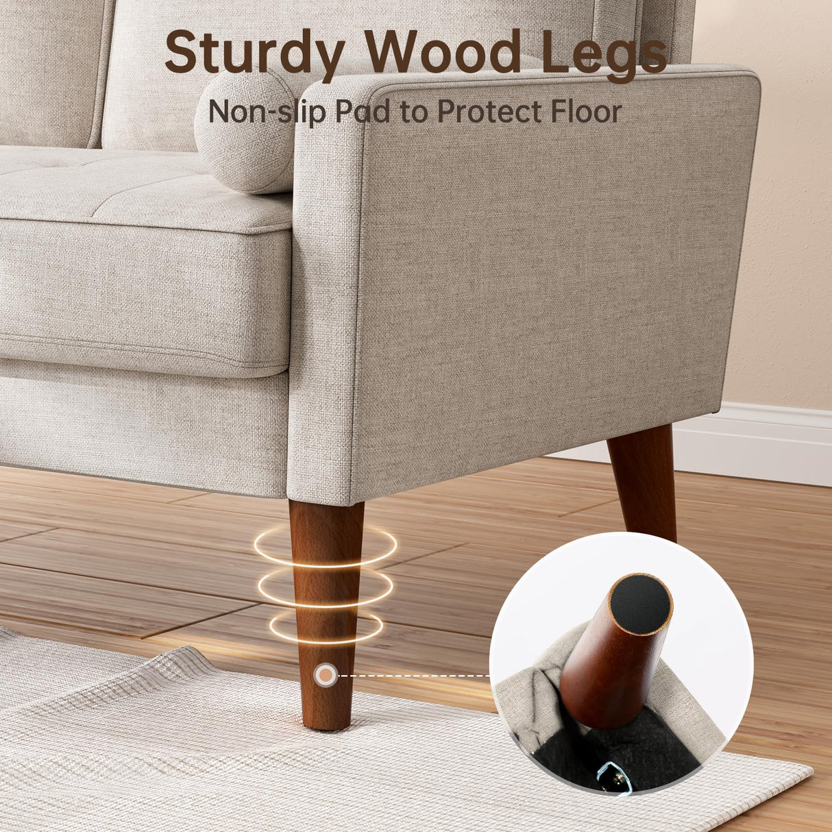 Viihousiom 48" Sofa Loveseat, Mid Century Couch for Small Spaces, Bedroom and Living Room, Removable Cover Spring Cushions, Solid Wood Frame, Easy to Install, Ashbeige Viihousiom