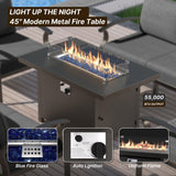 Gotland Outdoor Aluminum Patio Furniture Set with Fire Pit Table, 5 Pieces Metal Patio Furniture with 2 Swivel Rocking Chairs Waterproof 5.1'' Seat Cushions, for Garden Balcony Porch Gotland