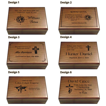 Engraved Confirmation Wooden Box, Compasses with Scripture for First Communion Keepsake Box, Baptism Gift for Godchild, Bible Verse Gift - WoodArtSupply