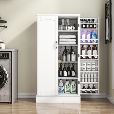 kepptory 47” Pantry Cabinet, Kitchen Pantry Storage Cabinet with Doors and Adjustable Shelves, Brown Freestanding Buffet Cupboards Sideboard for Living Room and Dinning Room (White) kepptory