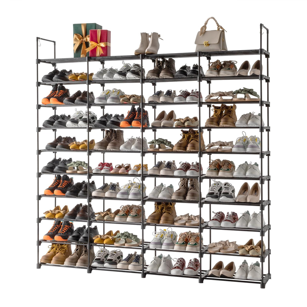 10 Tiers Shoe Rack, Large Capacity Shoe Shelf, Tall Shoe Organizer, Space Saving Shoe Shelf Holds 80 Pairs, Adjustable Height, Stackable Shoe Organizer for Closet, Entryway, Garage, Bedroom, Cloakroom ELEMENT ACE