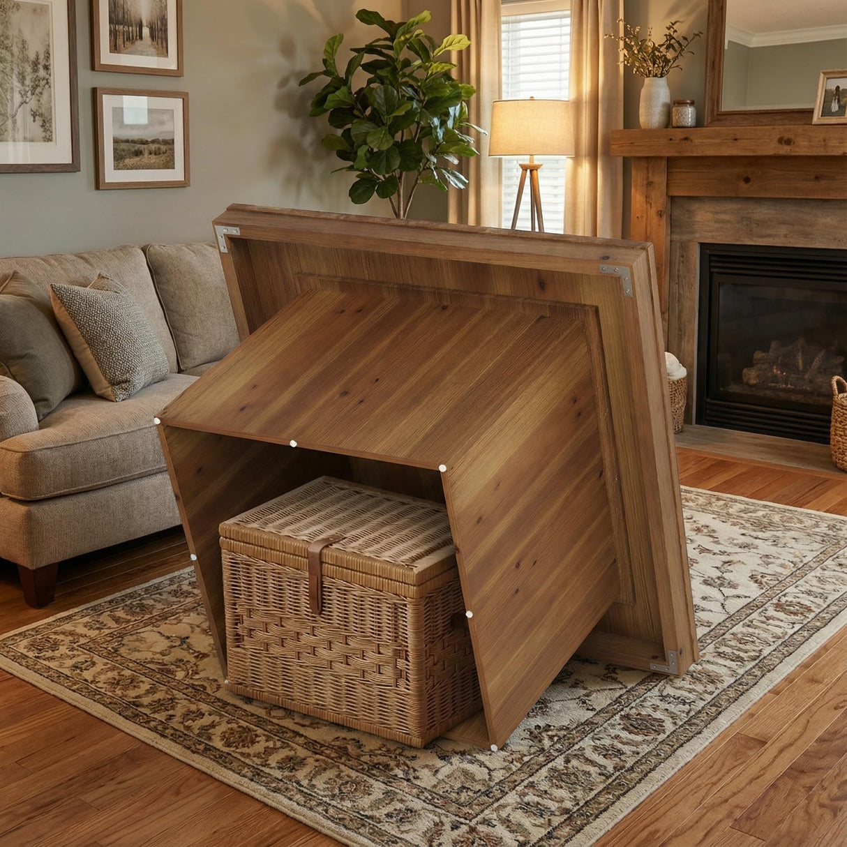 TRIBEWOOD Wood Coffee Table for Living Room, 35.43" Mid Century Modern Square Center Cocktail Table, Farmhouse Accent Tea Cocktail Furniture for Small Space, Office, Rustic Brown TRIBEWOOD