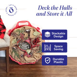 HOMZ 3-Pack Seasonal Holiday Decorative Wreath Storage Organizer, 24 Inch, Red & Clear - Round Plastic Christmas Decoration Holder for Wreaths and Garlands w/ 4-Way Latches Built-In Handle HOMZ