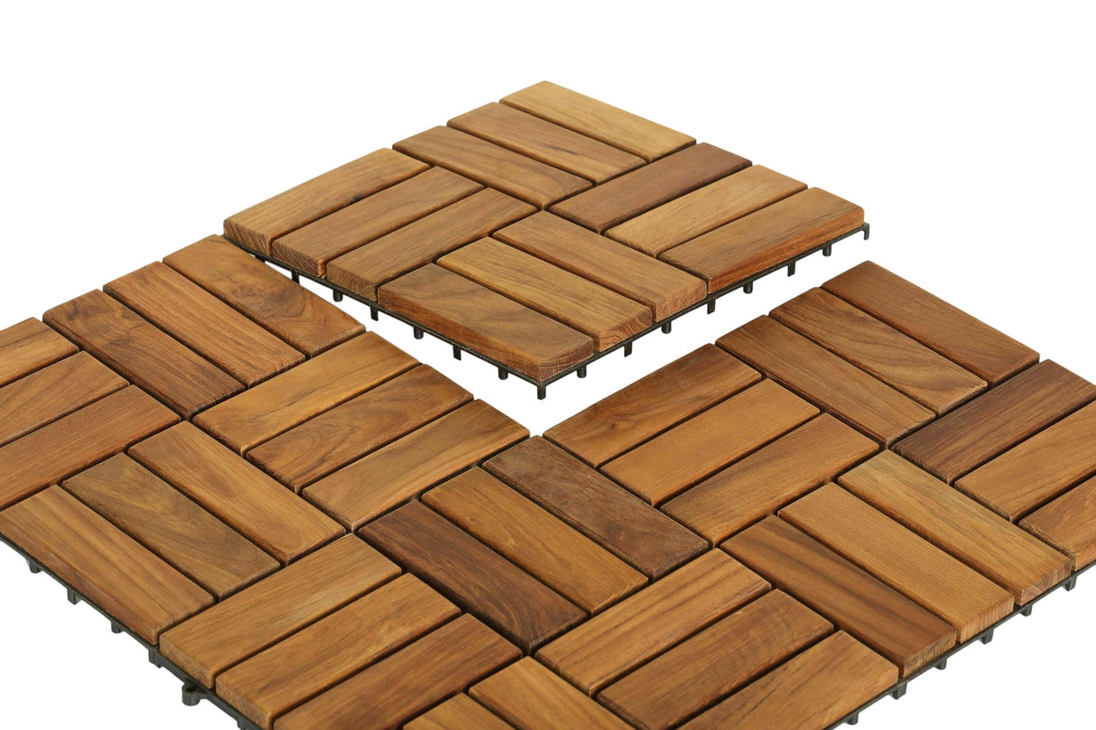 Bare Decor BARE-WF2009 Solid Teak Wood Interlocking Flooring Tiles (Pack of 10), 12" x 12", Brown Bare Decor