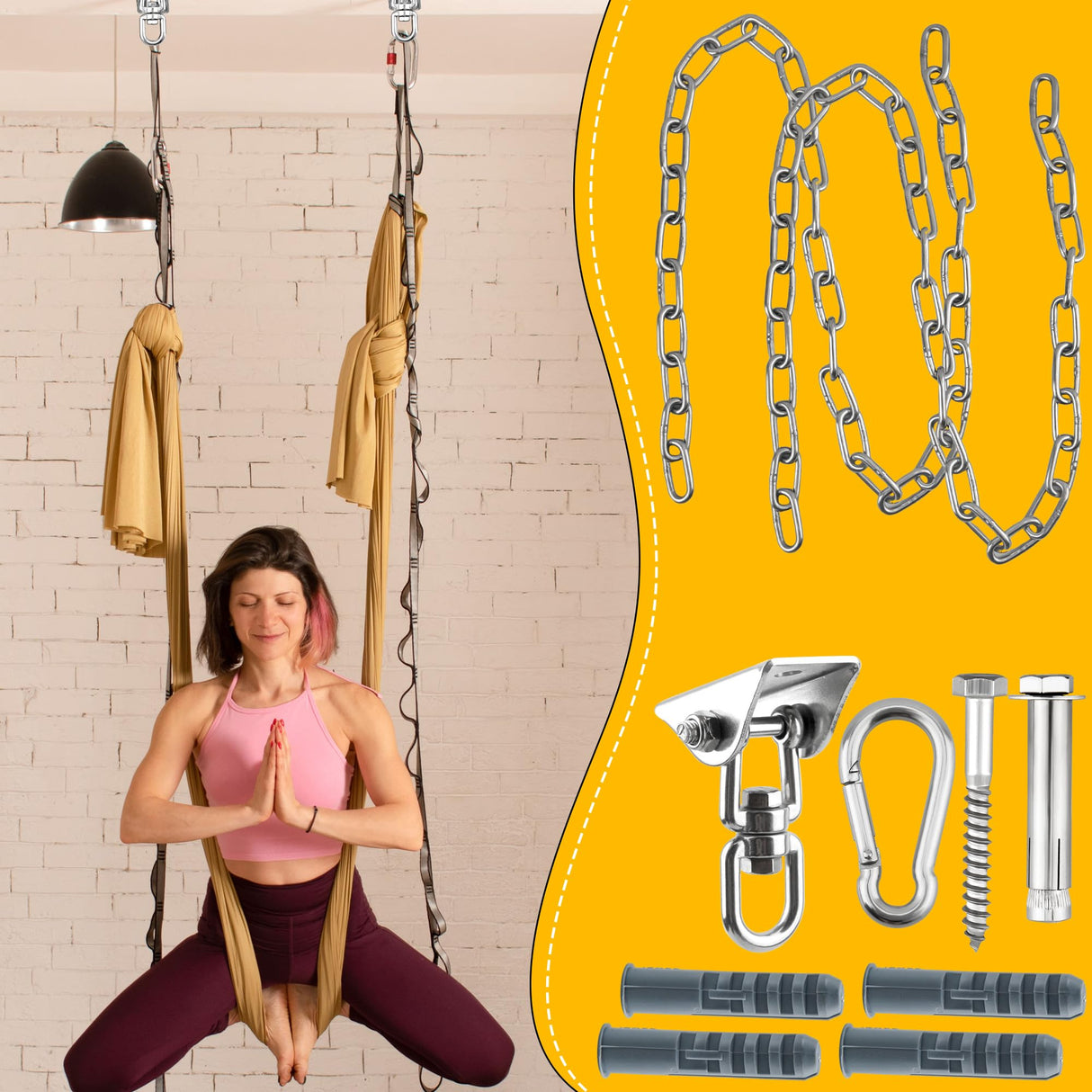 Restroma 2 Set Heavy Duty Swing Hangers Chain Kit 1200 LB Capacity Hammock Hanging Hooks with 2 Pcs Swing Chain 360° Swivel Stainless Steel Hook for Indoor Outdoor Playground Hanging Hammock Chair Restroma