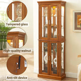 Firscook Curio Cabinet Wooden Display Cabinet,Curio Cabinet with Adjustable Glass Shelves Vintage, Lighted Curio Diapaly Cabinet,Vintage Accent Storage Cabinet with 6 Shelves,70" Curio Cabinet(Oak) Firscook