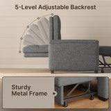 Gizoon Convertible Sofa Bed Futon, Queen Size Sleeper Loveseat with Pull Out Couch, 3 in 1 Linen Fabric Futon Couch with Side Pockets, Storage Armrest & Adjustable Backrest for Living Room, Dark Grey Gizoon