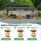 AMERLIFE 12x20 ft Hardtop Gazebo, Spruce Wood Gazebo with Iron Double Roof, Outdoor Pergola with Wood Frame for Garden, Porch, Patio, Charcoal Gray + Brown Gray AMERLIFE