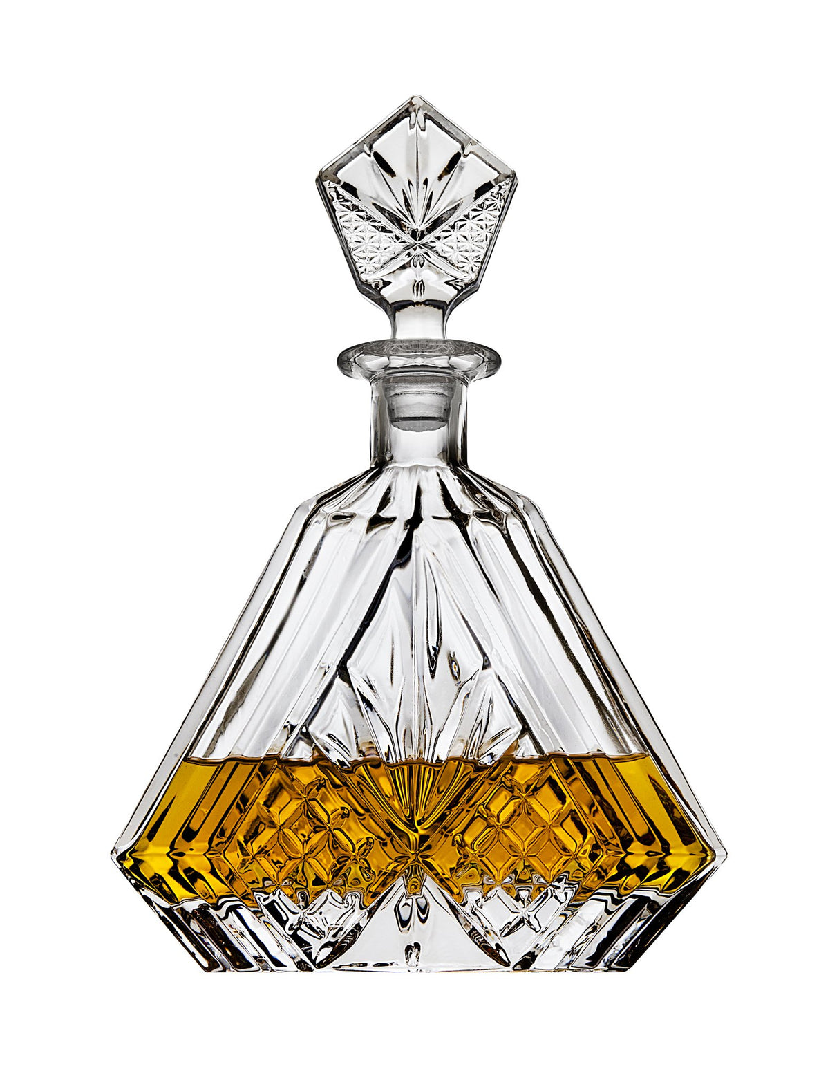 Lefonte Whiskey Decanter Set with 2 Old Fashioned Whisky Glasses for Liquor Scotch Bourbon or Wine - Irish Cut Triangular Clear Lefonte